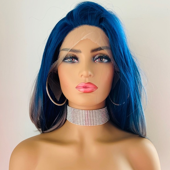 Angled Blue Grey 13x2.5 Synthetic Lace Front Wig - Picture 12 of 12